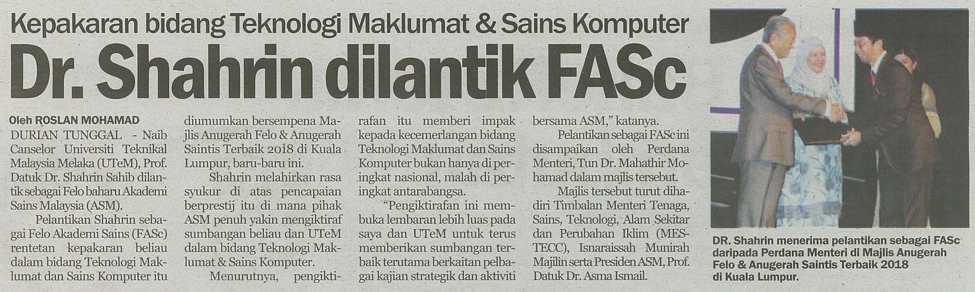 Dr. Shahrin dilantik FASc